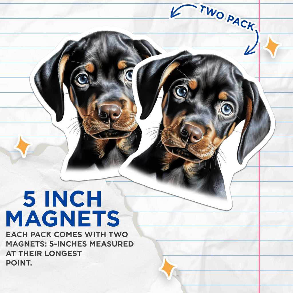 (2 Pack) Doberman Puppy Magnets - Cute Dog Refrigerator Decor - Pet Owner Kitchen Accessories - 5 Inches On Longest Side - Thick Durable Magnet - Made in USA - MAG29687