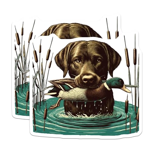 (2 Pack) Duck Hunting Stickers - Labrador Retriever - Hunting Dog Art Stickers - 5" On Longest Side - Sticks to Smooth Flat Surfaces - Made in USA - BMCS6034
