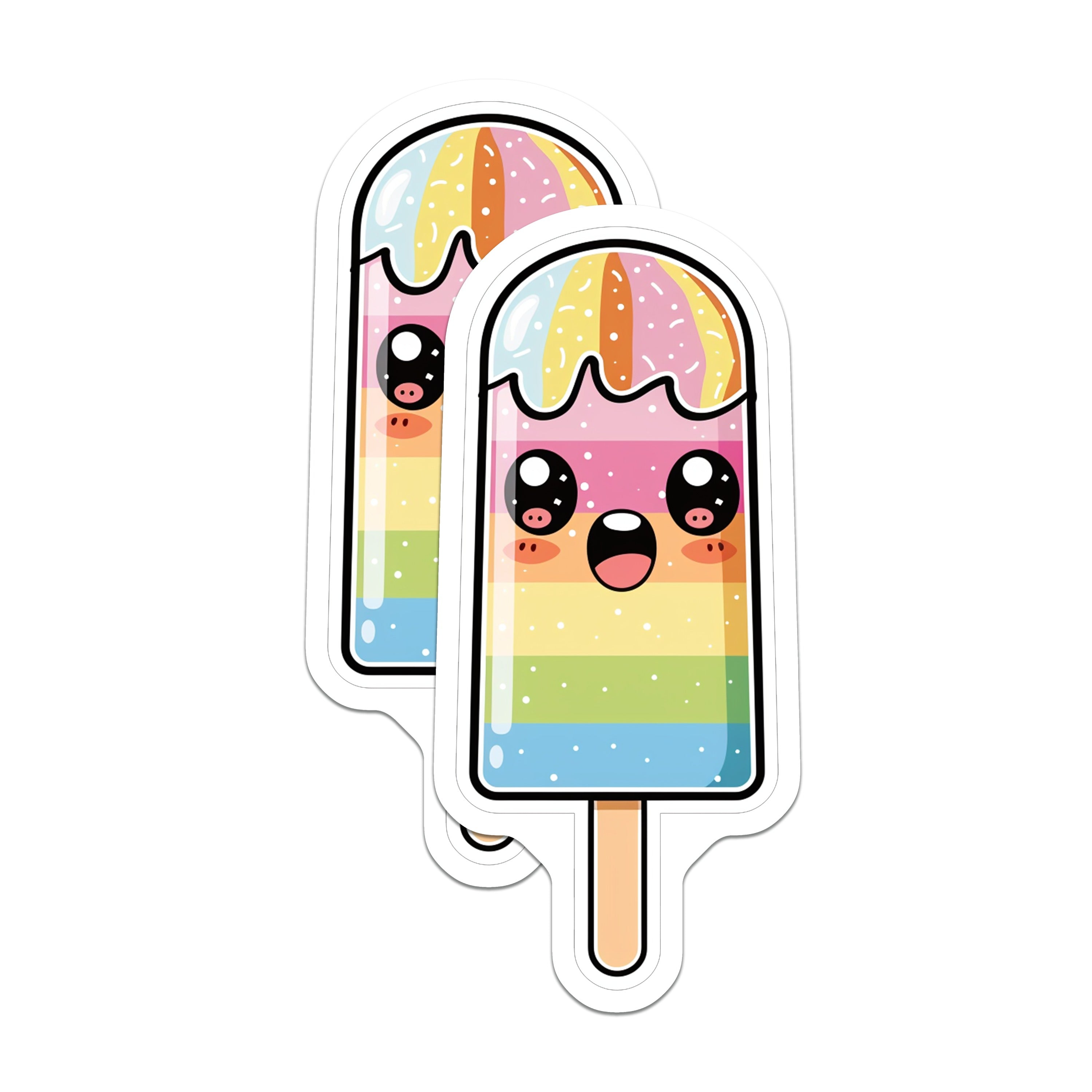 (2 Pack) Kawaii Popsicle Magnets - Rainbow Ice Cream Treat - Cute Fridge Locker Decor - 5 Inches On Longest Side - Thick Durable Magnet - Made in USA - MAG36166