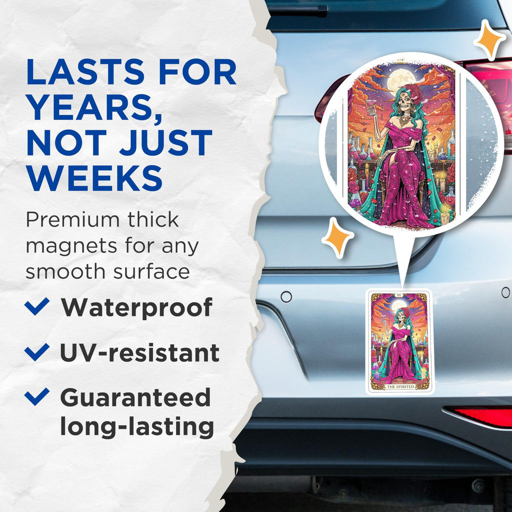 (2 Pack) Spirited Tarot Card Magnets - Skeleton Lady - Witchy Home Decor - 5" On Longest Side - Premium Magnet - for Cars, Refrigerators, Toolboxes, Lockers - Made in USA - MAG16357