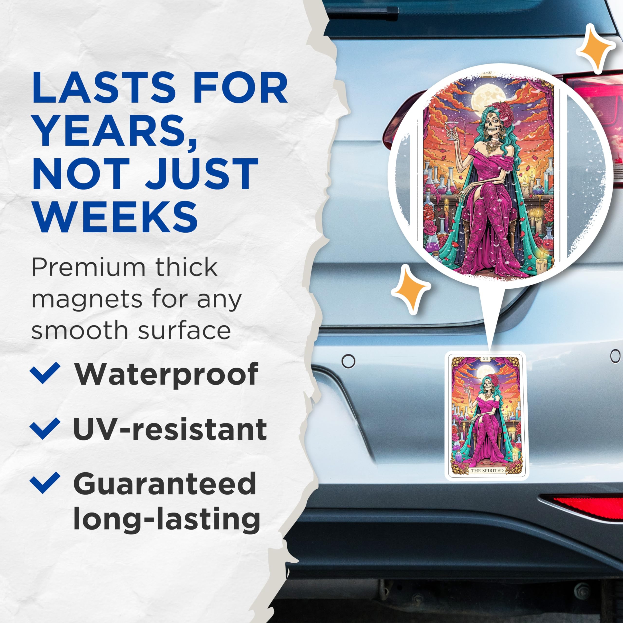 (2 Pack) Spirited Tarot Card Magnets - Skeleton Lady - Witchy Home Decor - 5" On Longest Side - Premium Magnet - for Cars, Refrigerators, Toolboxes, Lockers - Made in USA - MAG16357
