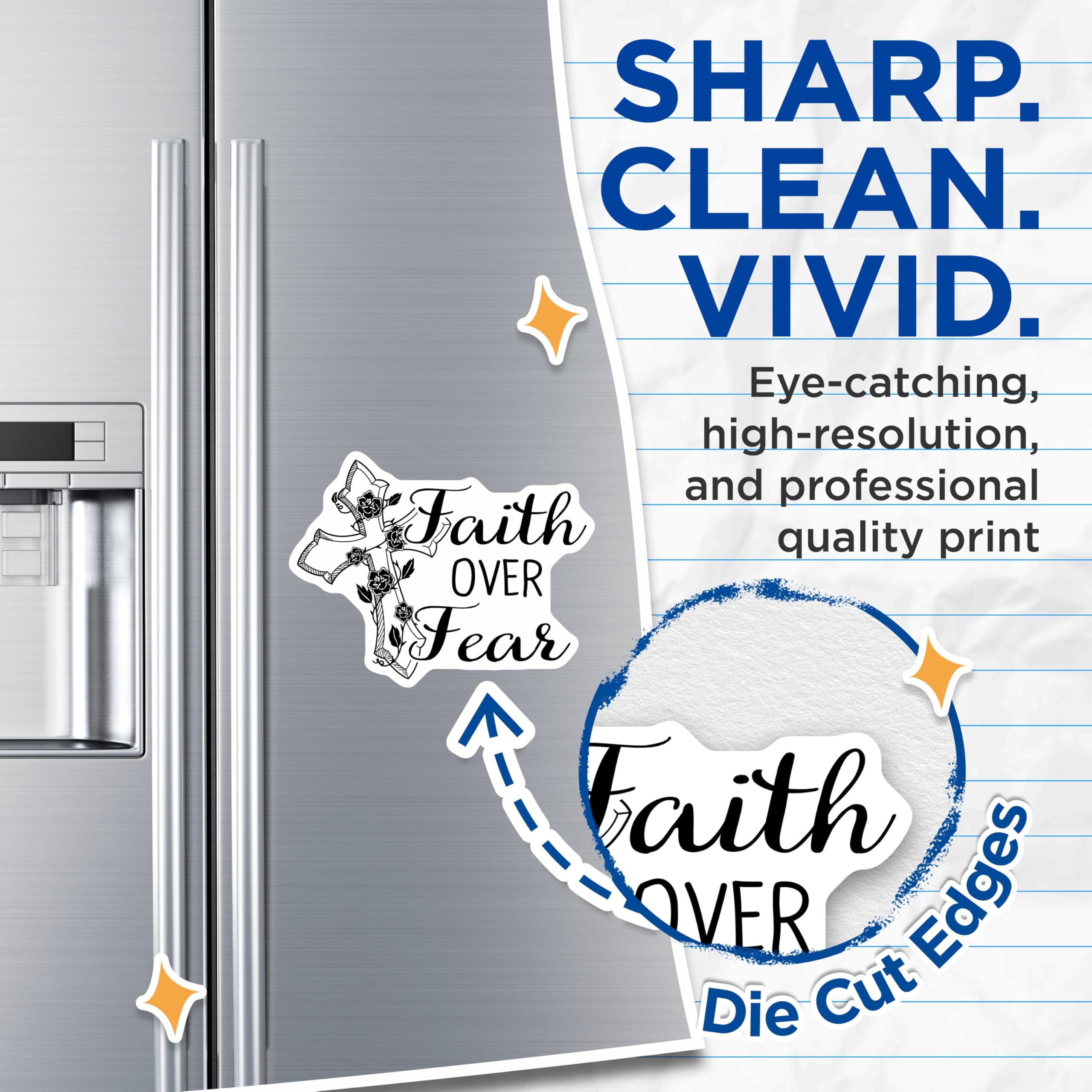 (2 Pack) Faith Over Fear Magnets - Floral Cross - Religious Decoration - 5" On Longest Side - Premium Magnet - for Cars, Refrigerators, Toolboxes, Lockers - Made in USA - MAG16657