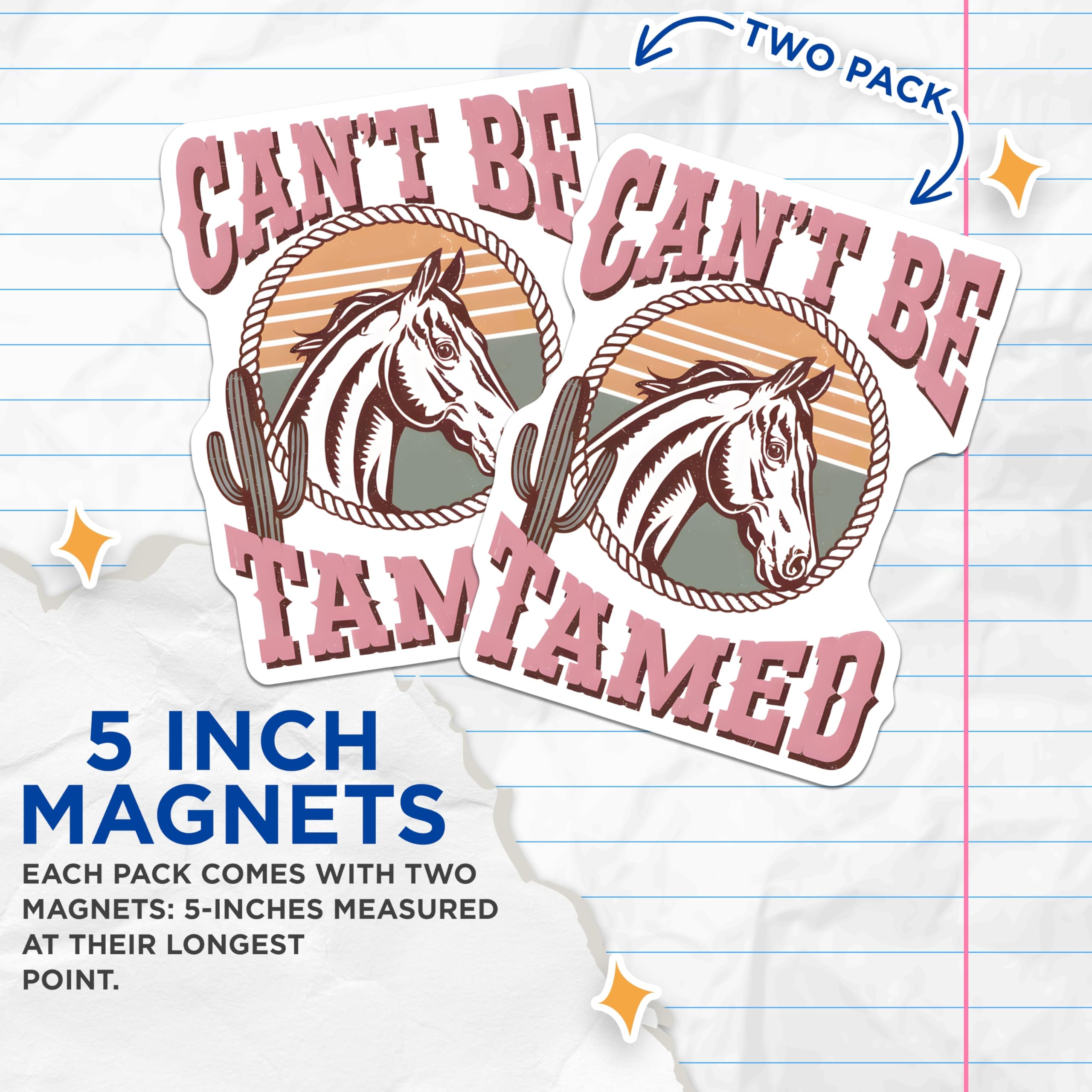 (2 Pack) Horse Magnets - Cant Be Tamed - Western Style Decor - 5" On Longest Side - Premium Magnet - for Cars, Refrigerators, Toolboxes, Lockers - Made in USA - MAG18988