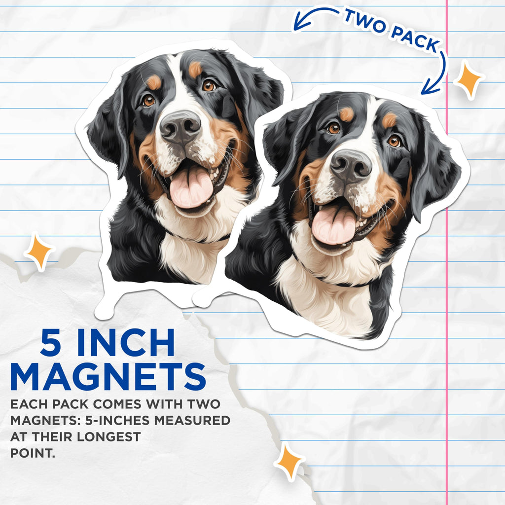 (2 Pack) Bernese Mountain Dog Magnets - Berner Dog Lover - Pet Owner Refrigerator Decor - 5 Inches On Longest Side - Thick Durable Magnet - Made in USA - MAG28742
