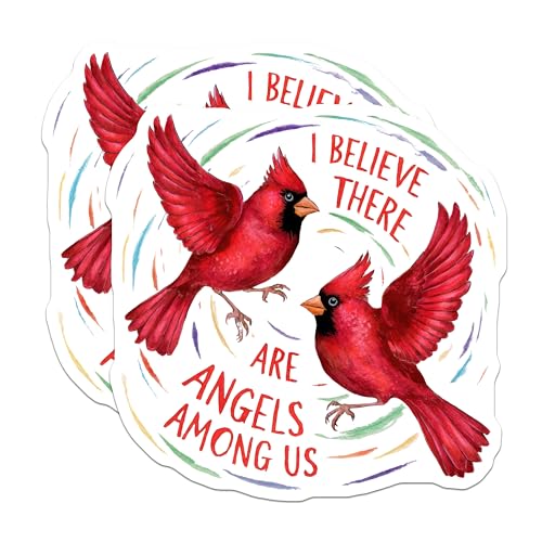 (2 Pack) I Believe There are Angels Among Us Magnets Magnets - Red Cardinal Bird Decor - 5" On Longest Side - Made in USA - Sticks to Refrigerators & Metal Surfaces - MAG8890