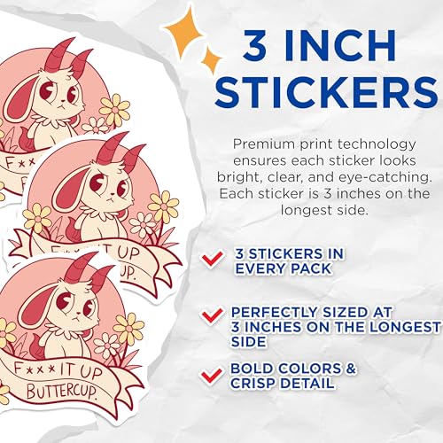 (3 Pack) Funny Goat Decals - Offensive Quote - F It Up Buttercup - Laptop Decal - 3 Inches On Longest Side - Easy Peel & Apply - Made in USA - 3MCS4385