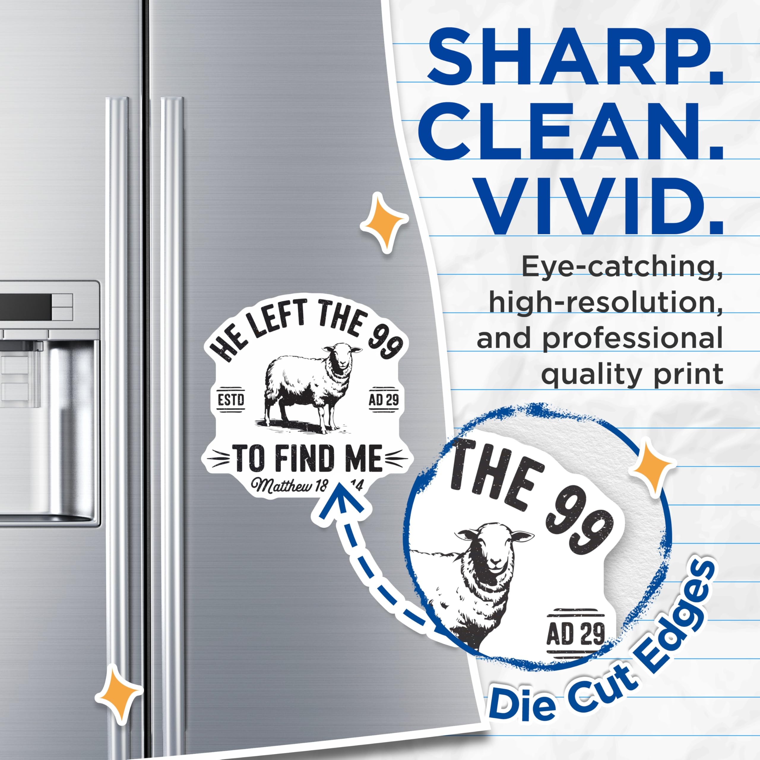 (2 Pack) Lost Sheep Christian Magnets - Matthew 18:12-14 Scripture Verse - Religious Refrigerator Decor - 5 Inches On Longest Side - Thick Durable Magnet - Made in USA - MAG24467