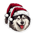 (2 Pack) Alaskan Malamute Santa Hat Magnets - Christmas Dog Refrigerator Decor - Winter Holiday Pet Art - 5 Inches On Longest Side - Thick Durable Magnet - Made in USA - MAG24781