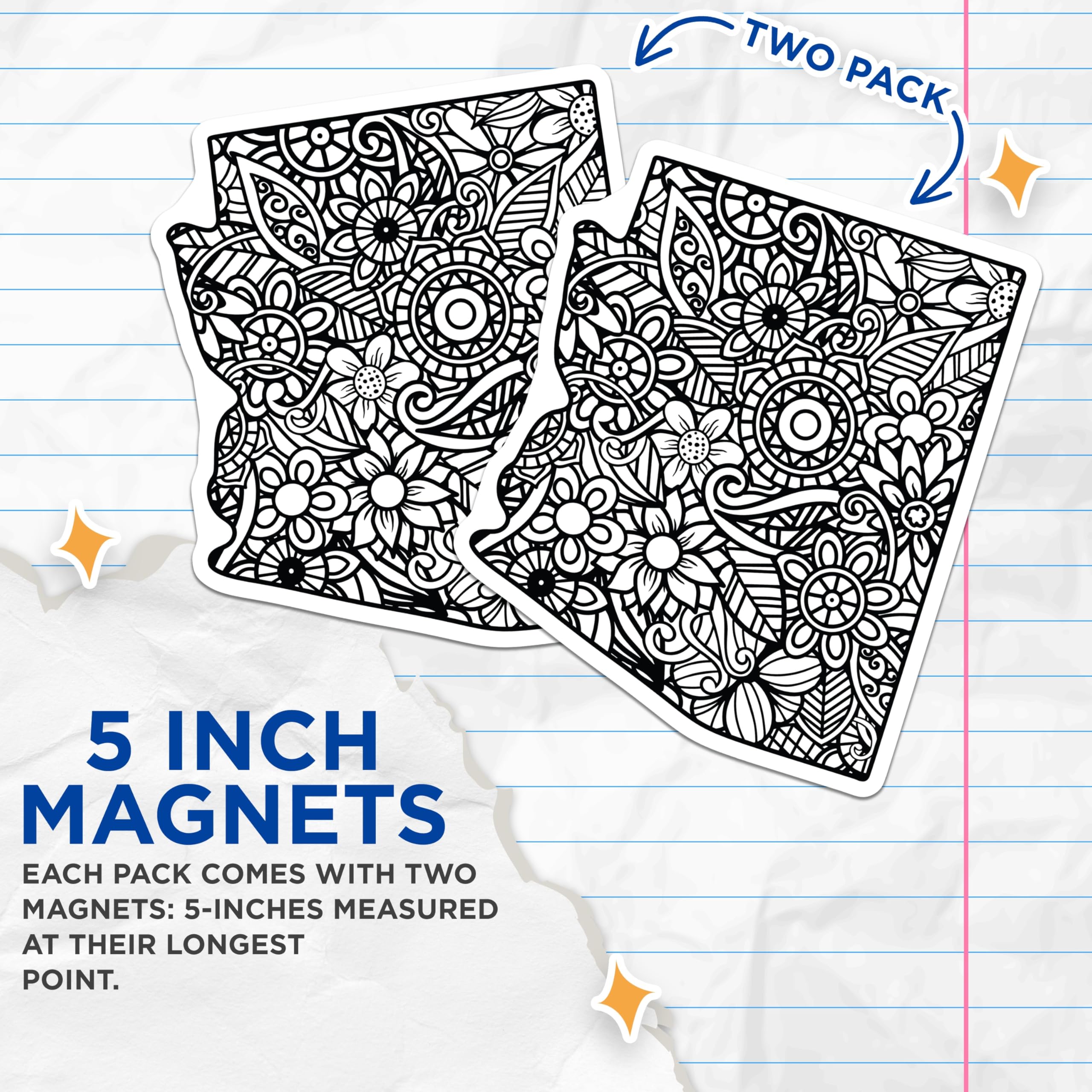 (2 Pack) Arizona State Magnets - Floral Pattern - Decorative AZ Magnets - 5" On Longest Side - Premium Magnet - for Cars, Refrigerators, Toolboxes, Lockers - Made in USA - MAG18010