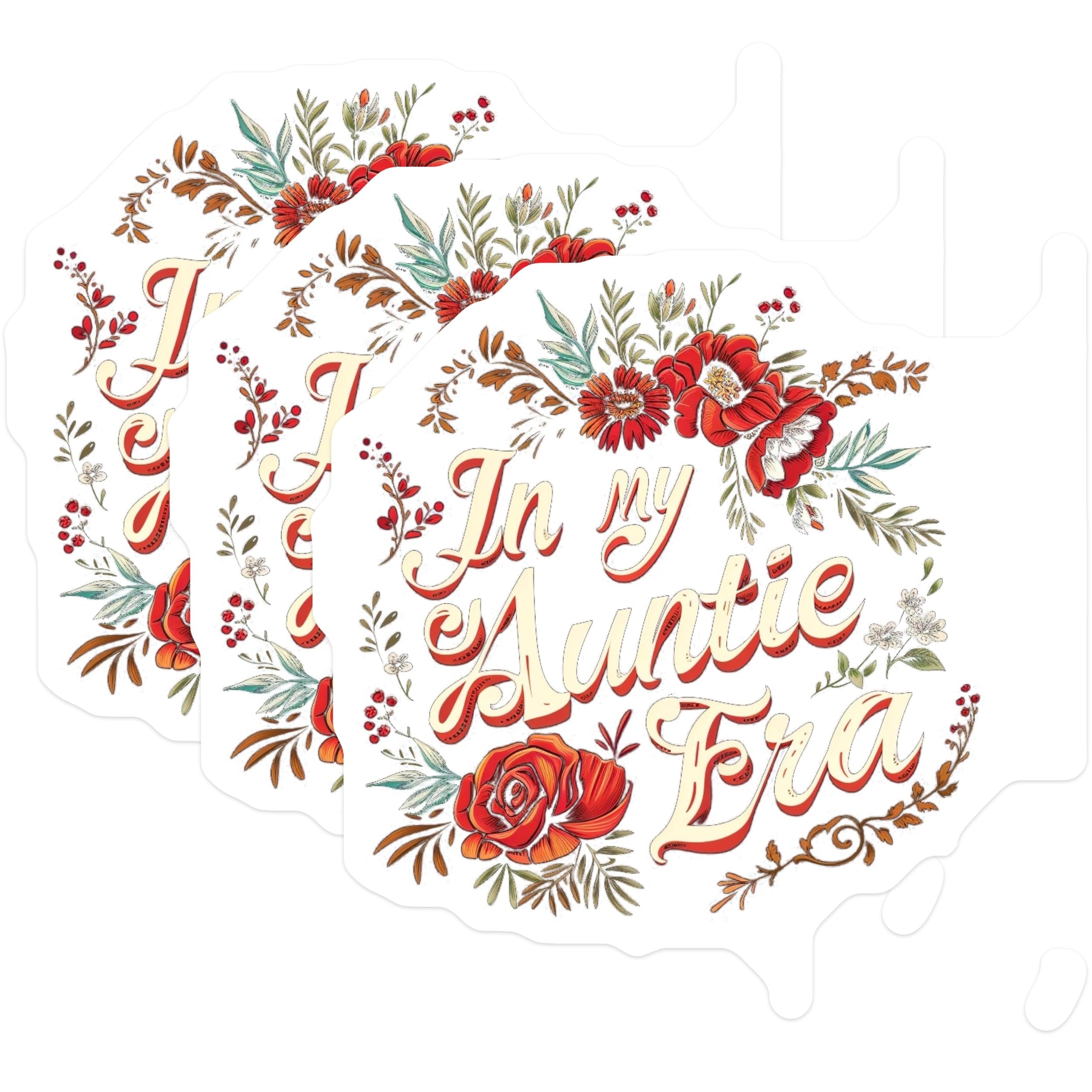 (3 Pack) in My Auntie Era Decals - Floral Aunt Stickers - Trendy Aunt Life - 3 Inches On Longest Side - Easy Peel & Apply - Made in USA - 3MCS2285