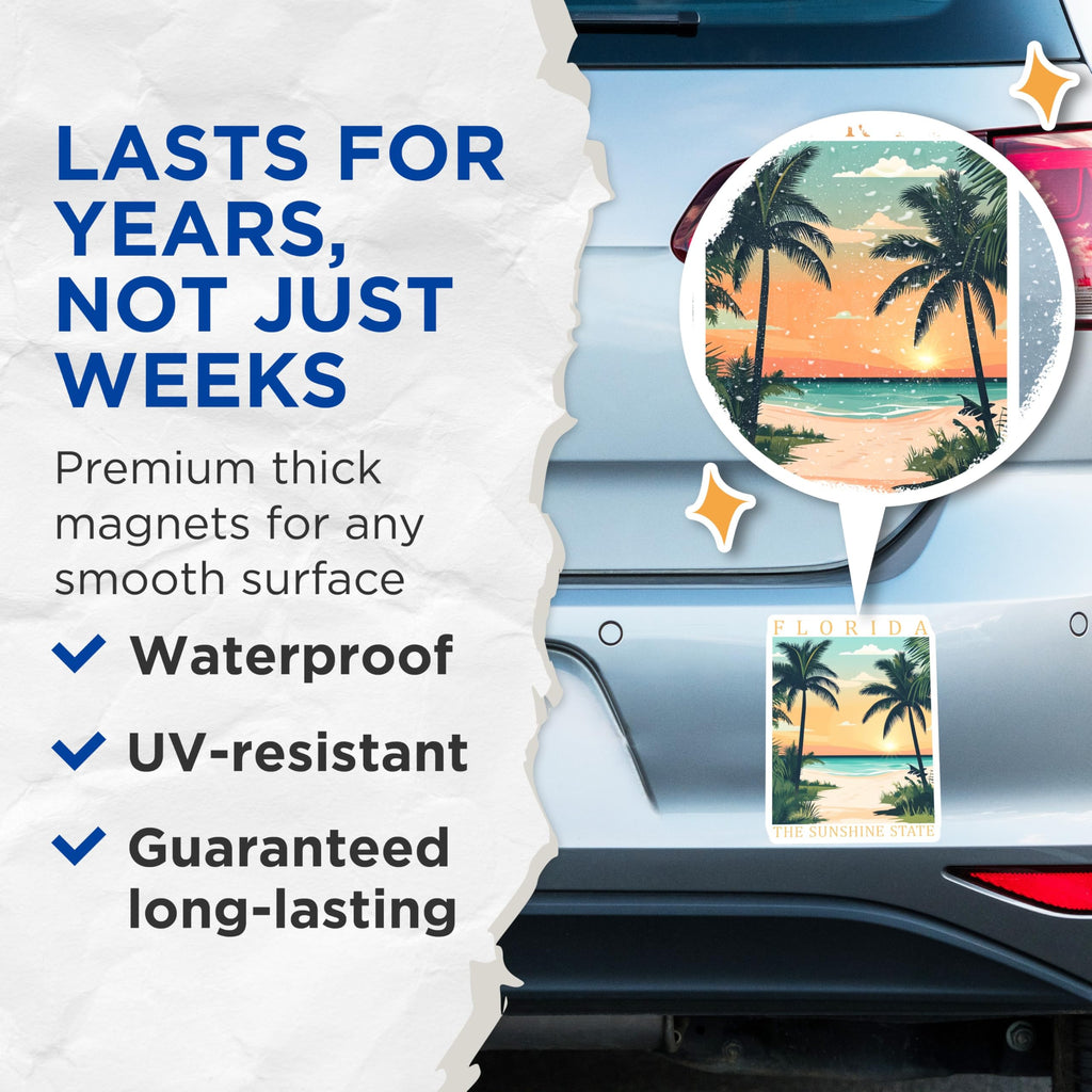 (2 Pack) Florida Magnets - Sunshine State Decor - Beach Theme Fridge Magnets - 5" On Longest Side - Premium Magnet - for Cars, Refrigerators, Toolboxes, Lockers - Made in USA - MAG17341
