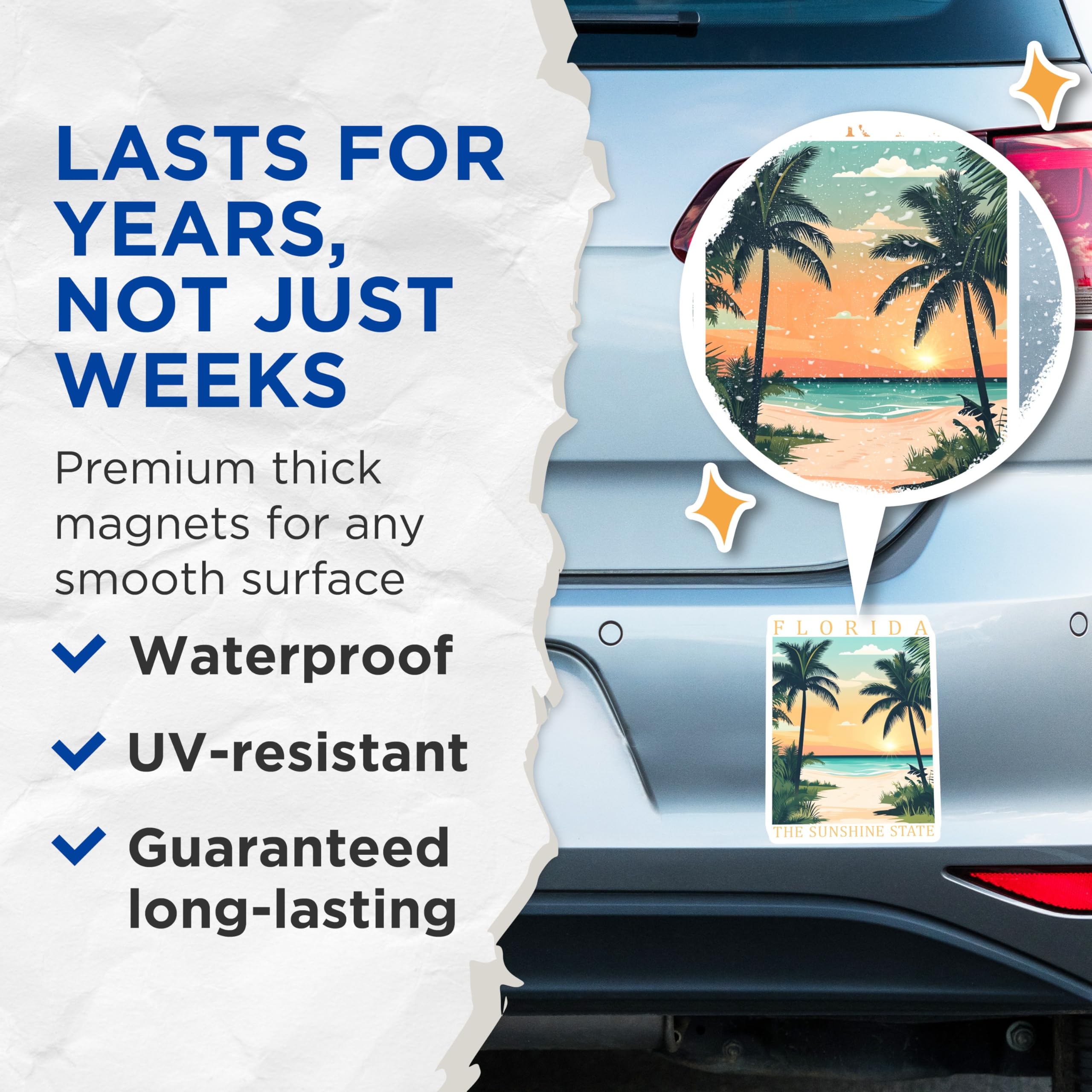 (2 Pack) Florida Magnets - Sunshine State Decor - Beach Theme Fridge Magnets - 5" On Longest Side - Premium Magnet - for Cars, Refrigerators, Toolboxes, Lockers - Made in USA - MAG17341