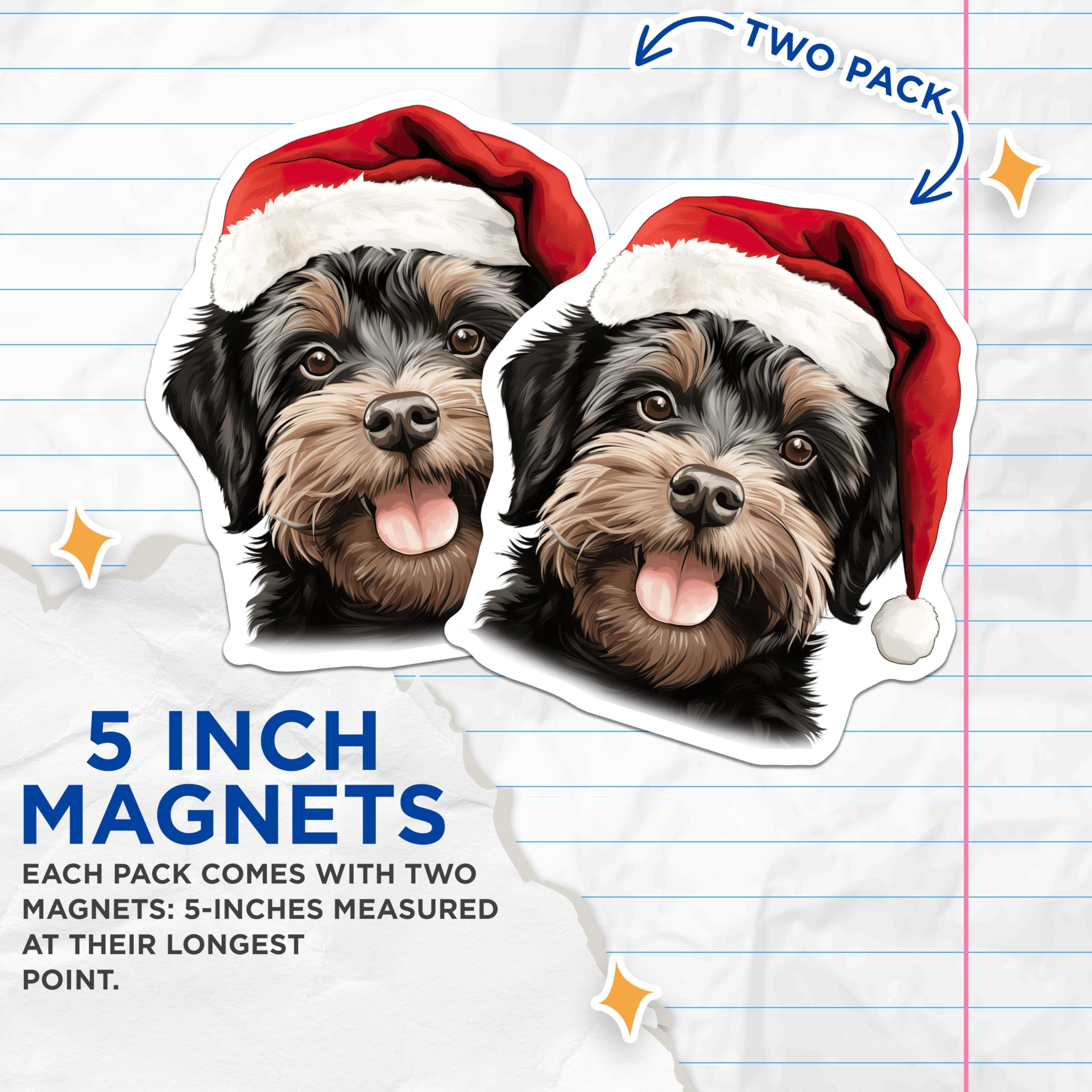 (2 Pack) Christmas Dog Magnets - Santa Hat Puppy Decor - Festive Canine Artwork - Holiday Refrigerator Accessory - 5 Inches On Longest Side - Thick Durable Magnet - Made in USA - MAG23273
