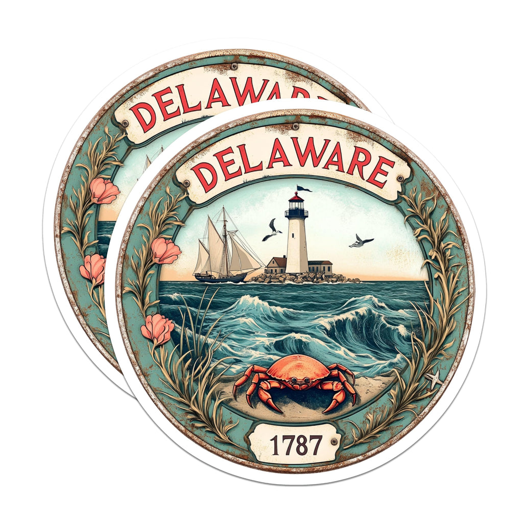 (2 Pack) Delaware State Magnets - Lighthouse Boat Scene - Coastal Kitchen Decor - 5" On Longest Side - Premium Magnet - for Cars, Refrigerators, Toolboxes, Lockers - Made in USA - MAG14778