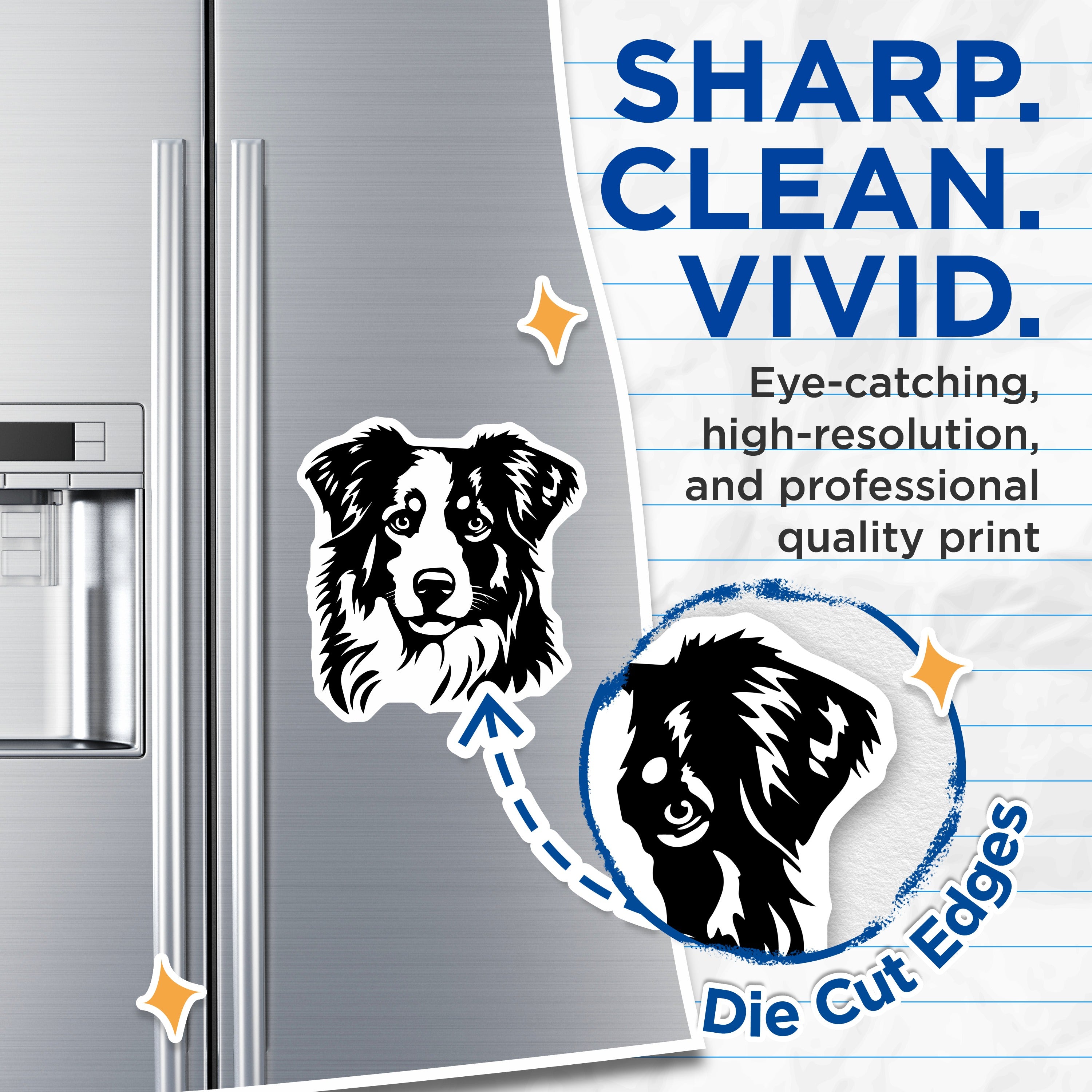 (2 Pack) Australian Shepherd Magnets - Aussie Dog Face Art - Pet Owner Refrigerator Decor - Animal Lover Canine Breed - 5 Inches On Longest Side - Thick Durable Magnet - Made in USA - MAG36445
