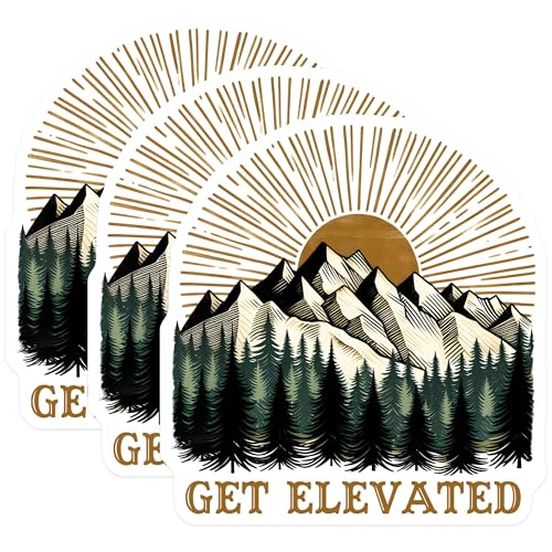 (3 Pack) Get Elevated Decals - Mountain Forest Decal - Laptop Decal - 3 Inches On Longest Side - Easy Peel & Apply - Made in USA - 3MCS2047