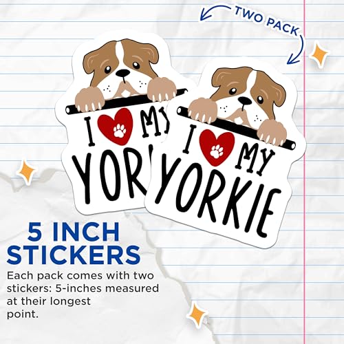 (2 Pack) I Love My Yorkie Stickers - Cute Dog Breed Stickers - Adorable Yorkie Puppy Stickers - 5" On Longest Side - Sticks to Smooth Flat Surfaces - Made in USA - BMCS4298