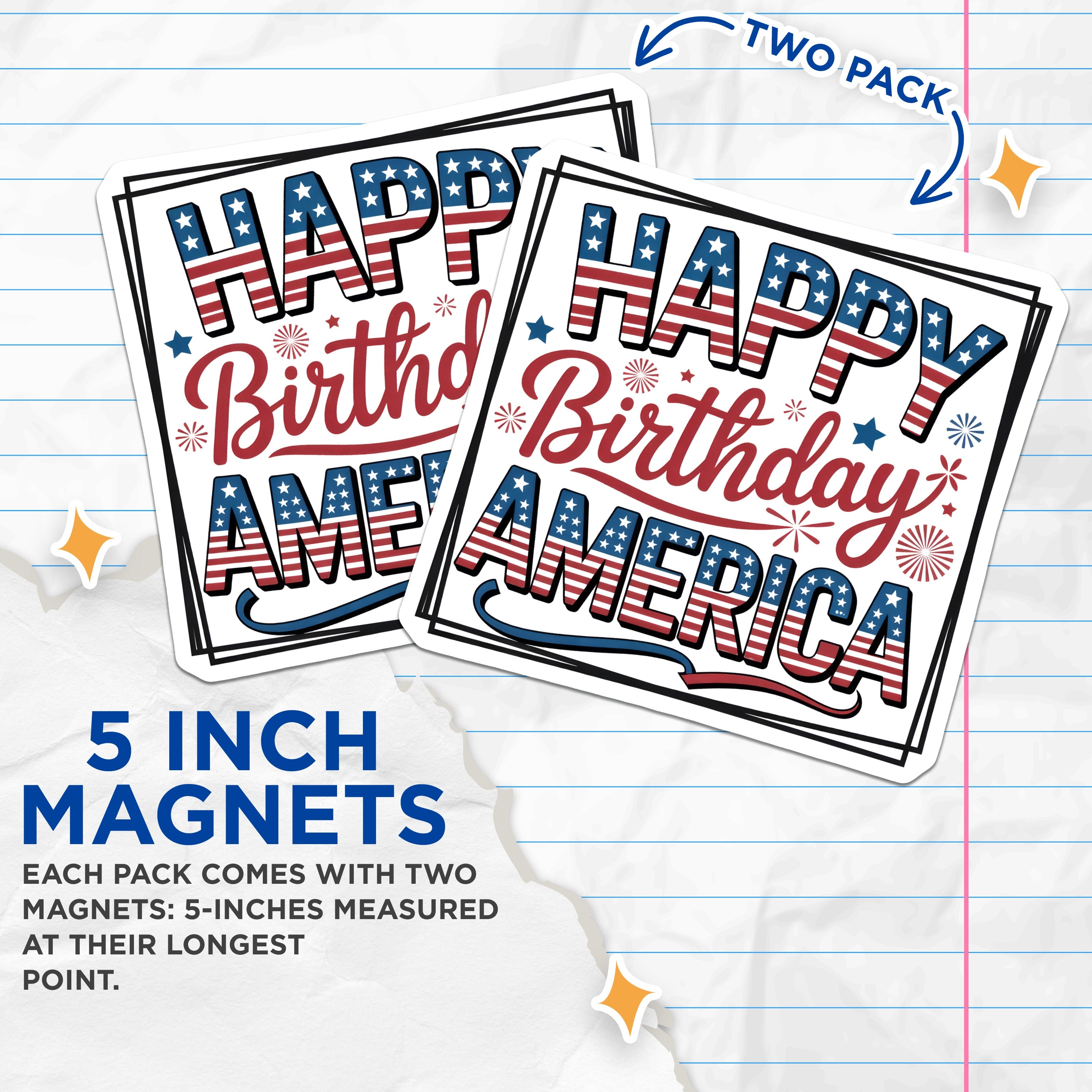 (2 Pack) Fourth of July Magnets - Independence Day Decor - USA Celebration Decorations - 5 Inches On Longest Side - Thick Durable Magnet - Made in USA - MAG39792