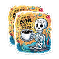 (2 Pack) Skeleton Coffee Lover Stickers - Funny Skeleton Artwork - Gothic Coffee Enthusiast - 5" On Longest Side - Sticks to Smooth Flat Surfaces - Made in USA - BMCS3737