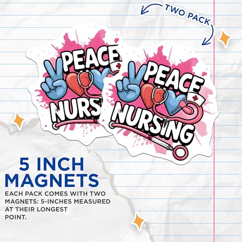 (2 Pack) Peace Nursing Magnets - Heart Nursing Decor - Nurse Life Stethoscope - 5" On Longest Side - for Cars, Fridges, Toolboxes - Made in USA - MAG7058