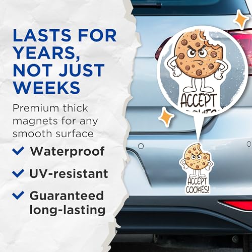 (2 Pack) Accept Cookies Magnets - Funny Cookie Design - Kitchen Decor - Office Humor - Quirky Cookie Lover Gift - 5" On Longest Side - for Cars, Fridges, Toolboxes - Made in USA