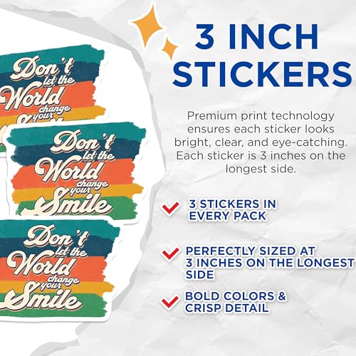 (3 Pack) Inspirational Decals - Motivational Quote - Smile Positivity Decal - 3 Inches On Longest Side - Easy Peel & Apply - Made in USA - 3MCS1996