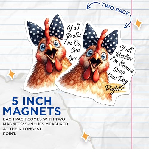 (2 Pack) Funny Chicken Magnets - Humorous Animal Magnets - Quirky Kitchen - 5" On Longest Side - for Cars, Fridges, Toolboxes - Made in USA - MAG4511