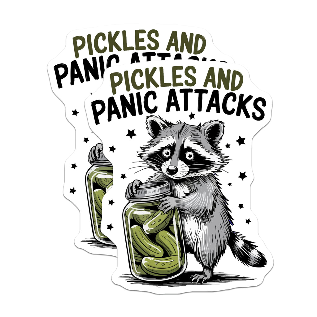 (2 Pack) Raccoon Pickles Panic Magnets - Funny Animal Meme Fridge Decor - Anxiety Humor Kitchen Accent - 5 Inches On Longest Side - Thick Durable Magnet - Made in USA - MAG23087