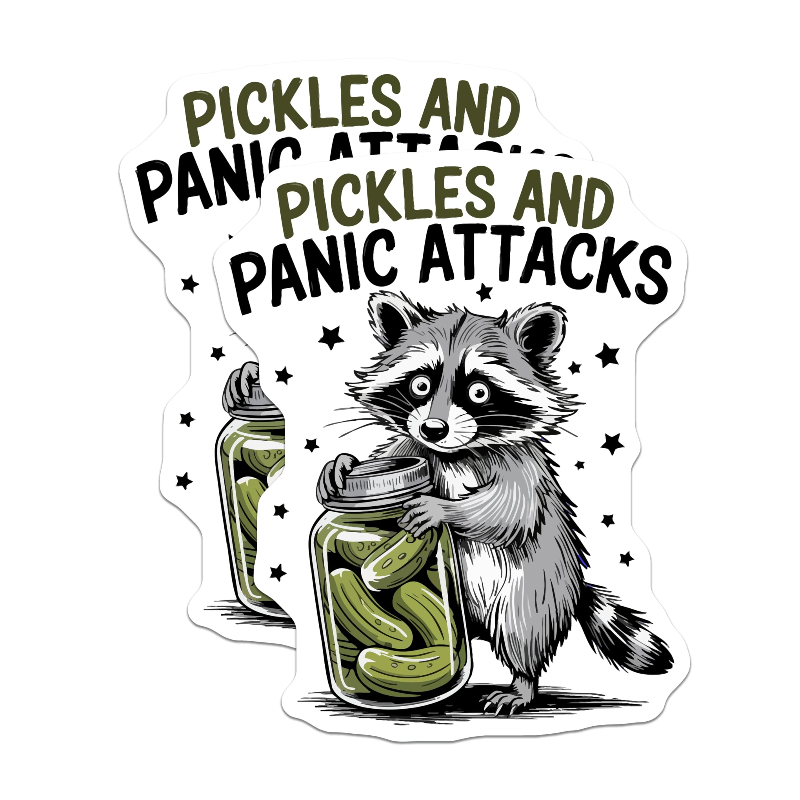 (2 Pack) Raccoon Pickles Panic Magnets - Funny Animal Meme Fridge Decor - Anxiety Humor Kitchen Accent - 5 Inches On Longest Side - Thick Durable Magnet - Made in USA - MAG23087