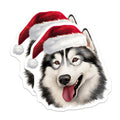 (2 Pack) Husky Christmas Magnets - Santa Hat Dog Decor - Pet Lover Holiday Accent - 5 Inches On Longest Side - Thick Durable Magnet - Made in USA - MAG27274