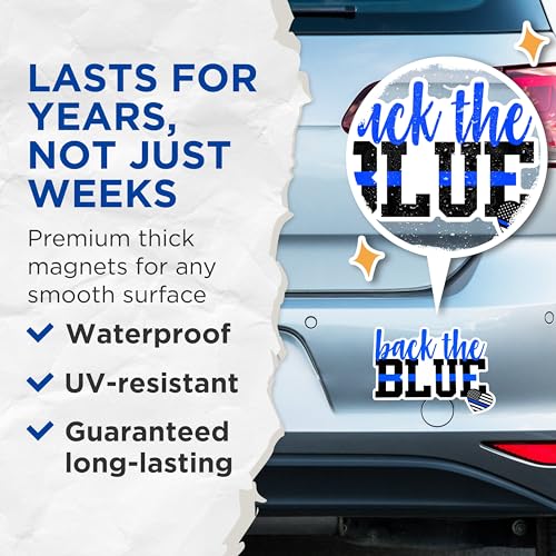 (2 Packs) Back The Blue Magnets - Support Police Policeman Family Wife Support Magnets - 5 Inches On Longest Side - Premium Magnet - for Fridges, Toolboxes, Cars - Made in USA - MAG2441