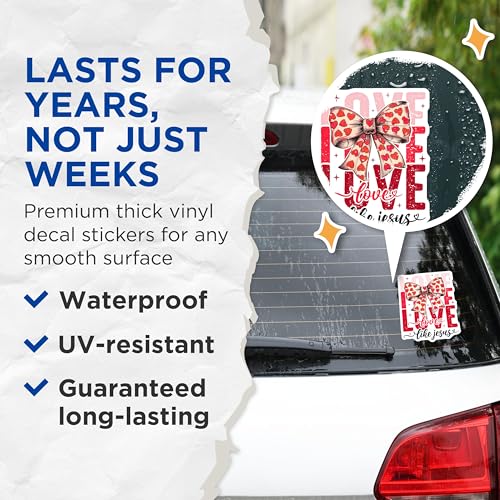 (2 Pack) Love Like Jesus Stickers - Heart Bow Scripture Stickers - Religious Inspirational Stickers - 5" On Longest Side - Sticks to Any Smooth Flat Surface - Made in USA - BMCS3557
