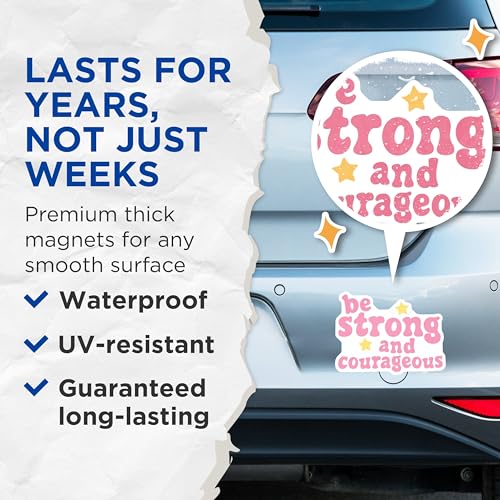 (2 Pack) Inspirational Quote Magnets Magnets - Be Strong and Courageous - Motivational Words - 5" On Longest Side - Made in USA - Sticks to Refrigerators & Metal Surfaces - MAG8599