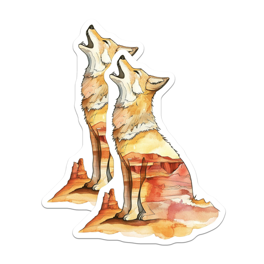 (2 Pack) Coyote Magnets - Howling Wolf Art - Desert Scene Magnet - 5" On Longest Side - Premium Magnet - for Cars, Refrigerators, Toolboxes, Lockers - Made in USA - MAG15402
