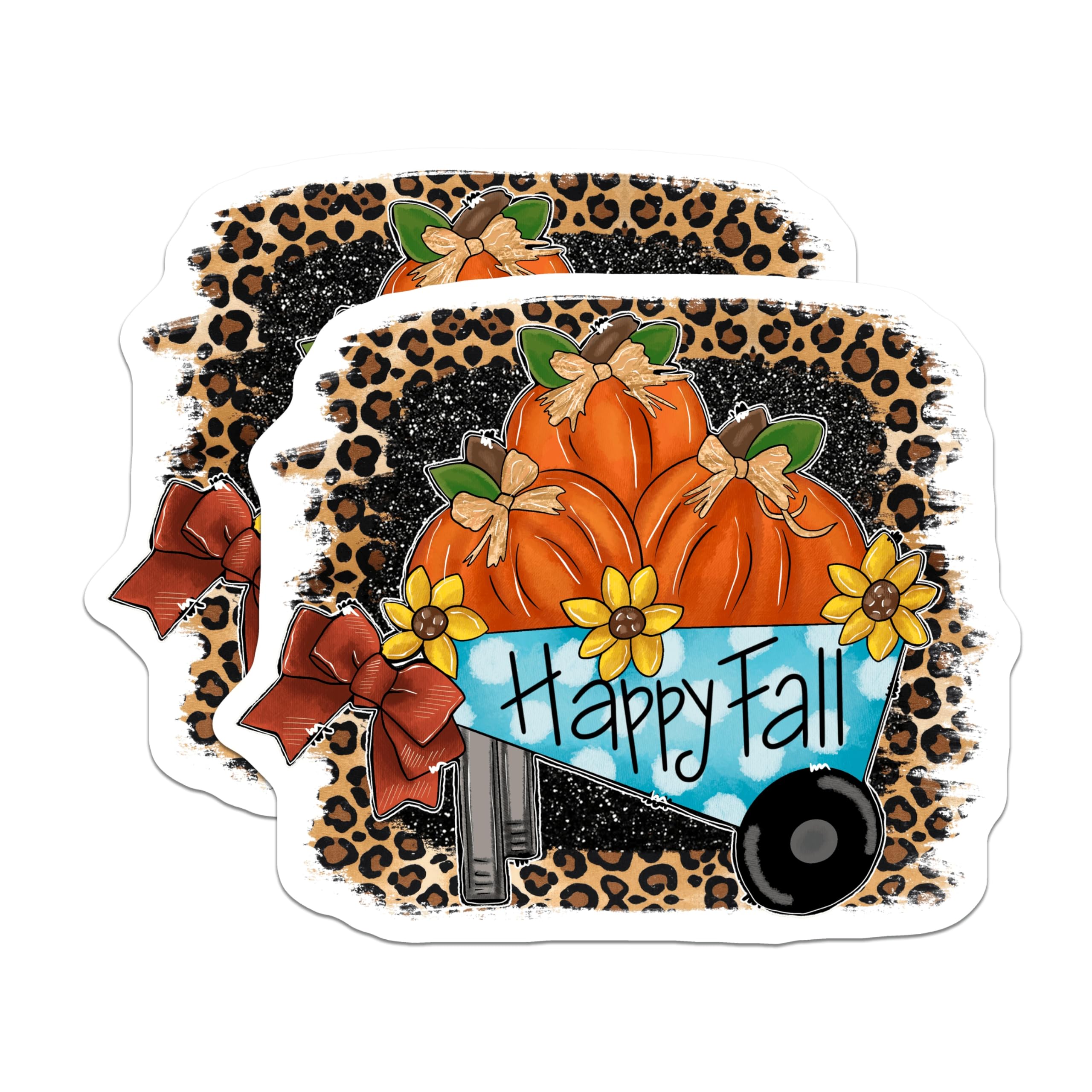 (2 Pack) Fall Pumpkins Magnets - Leopard Print Wagon - Happy Autumn Refrigerator Farmhouse Decor - 5 Inches On Longest Side - Thick Durable Magnet - Made in USA - MAG25177