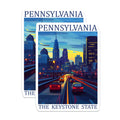 (2 Pack) Pennsylvania State Magnets - Philadelphia Cityscape View Art - Keystone State Travel Poster Decor - 5 Inches On Longest Side - Thick Durable Magnet - Made in USA - MAG19425