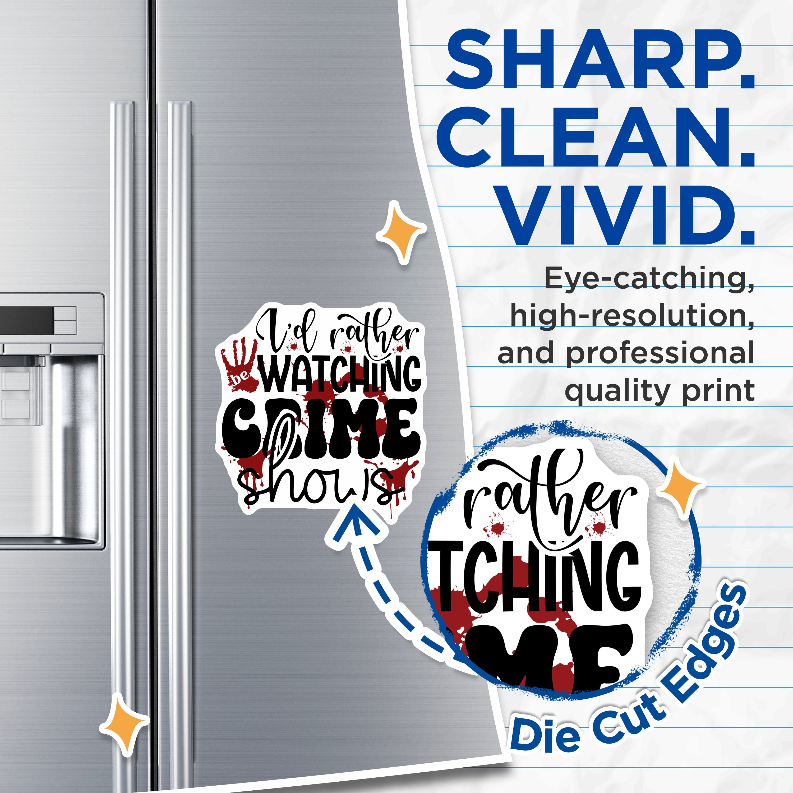 (2 Pack) True Crime Fan Magnets - Funny Crime Show Decor - Spooky Kitchen Fridge - Dark Humor Macabre Refrigerator Accents - 5 Inches On Longest Side - Thick Durable Magnet - Made in USA - MAG38443