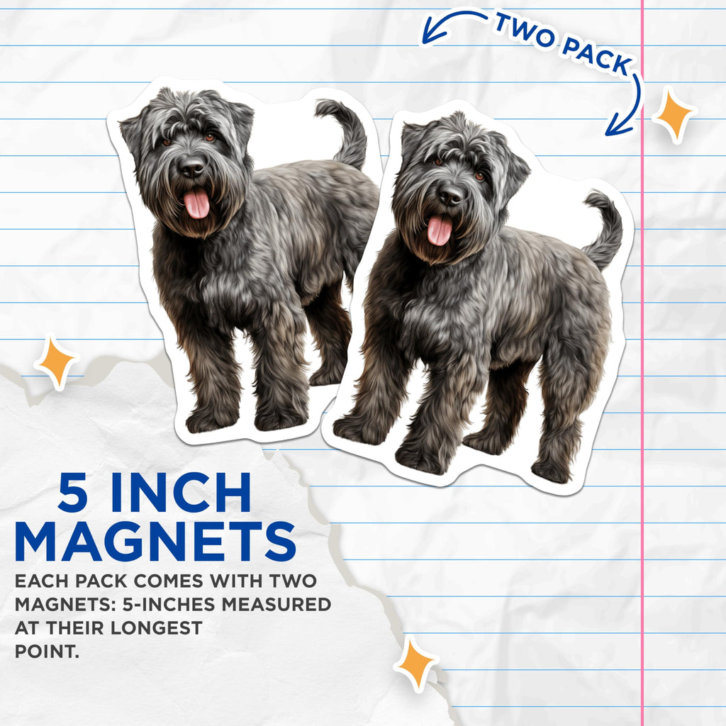 (2 Pack) Bouvier des Flandres Magnets - Shaggy Dog Art Decor - Dog Mom Dad Fridge Magnets - Pet Lover Animal Artwork - 5 Inches On Longest Side - Thick Durable Magnet - Made in USA - MAG26323