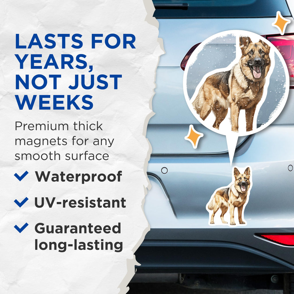 (2 Pack) German Shepherd Magnets - Realistic Dog Lover Refrigerator Decor - Loyal Canine Companion Accent - 5 Inches On Longest Side - Thick Durable Magnet - Made in USA - MAG30505