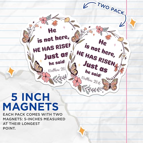 (2 Pack) Religious Inspirational Magnets - He Has Risen - Matthew 28:6 - Christian Faith - Bible Quotes - 5" On Longest Side - for Cars, Fridges, Toolboxes - Made in USA - MAG7286
