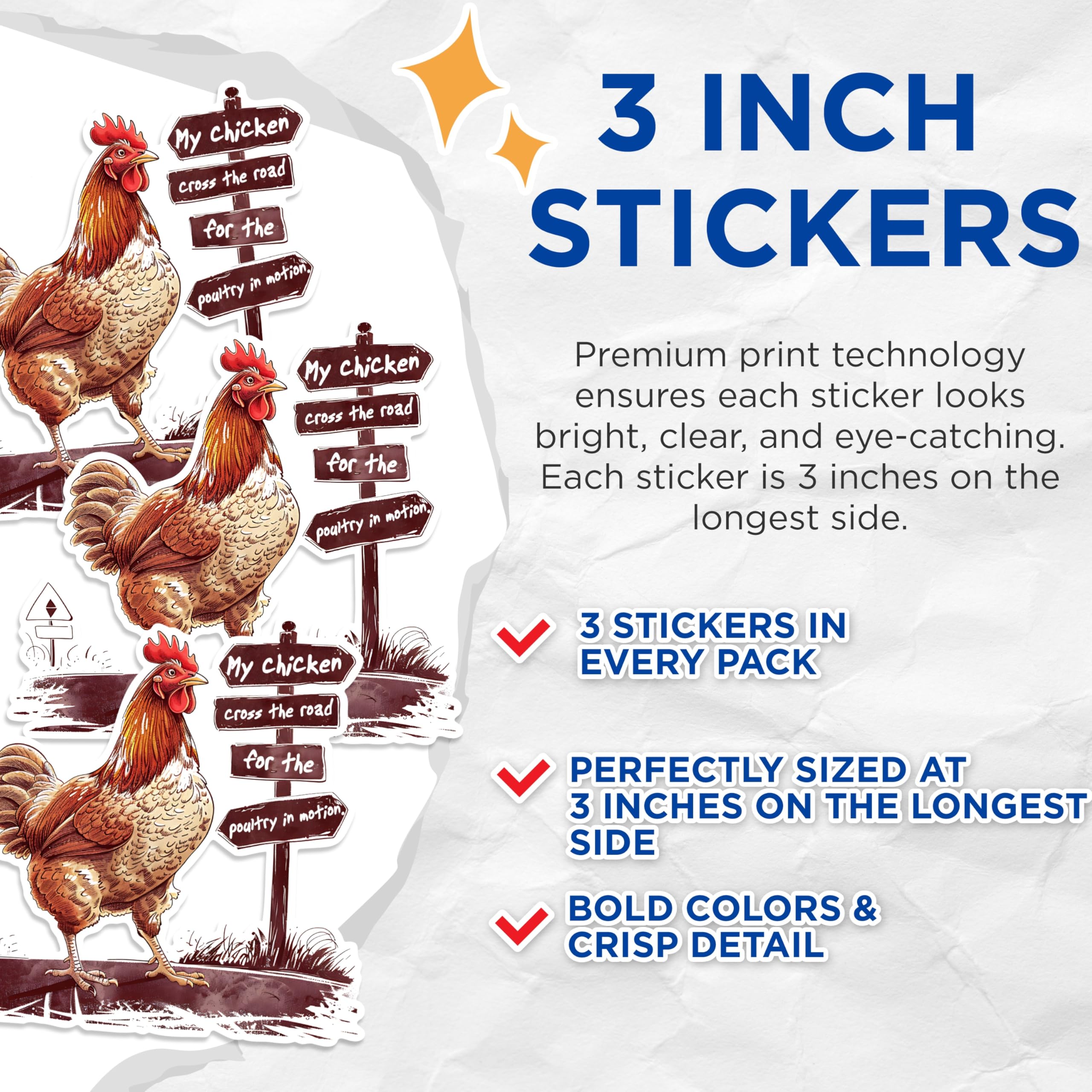 (3 Pack) Funny Chicken Decals - Poultry in Motion - Laptop Decal - 3 Inches On Longest Side - Easy Peel & Apply - Made in USA - 3MCS1462