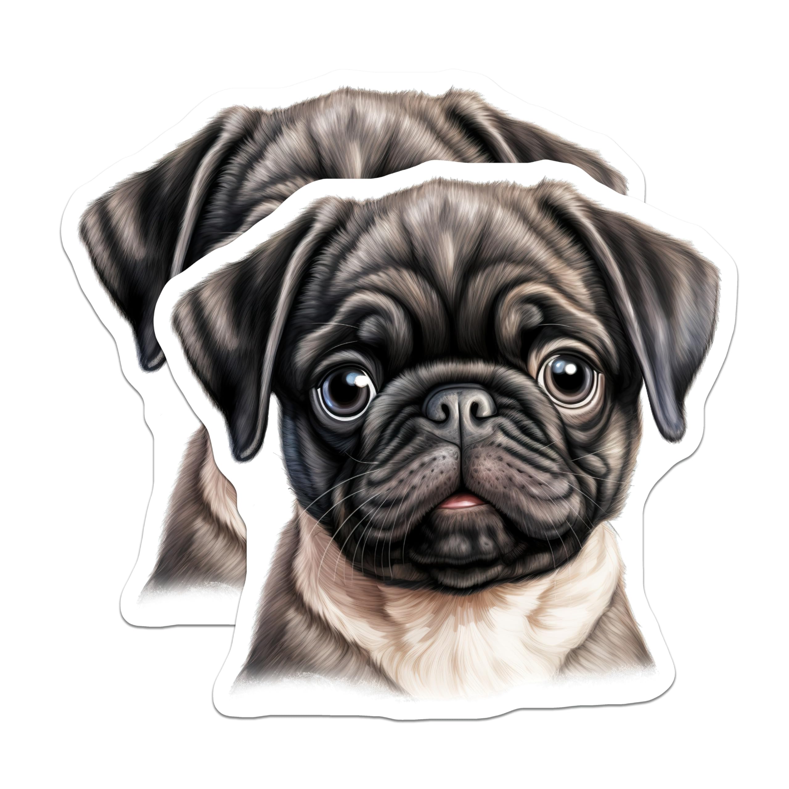 (2 Pack) Black Pug Puppy Magnets - Cute Dog Lover Pet Parent Accessory - Animal Art Fridge Decor - 5 Inches On Longest Side - Thick Durable Magnet - Made in USA - MAG28793
