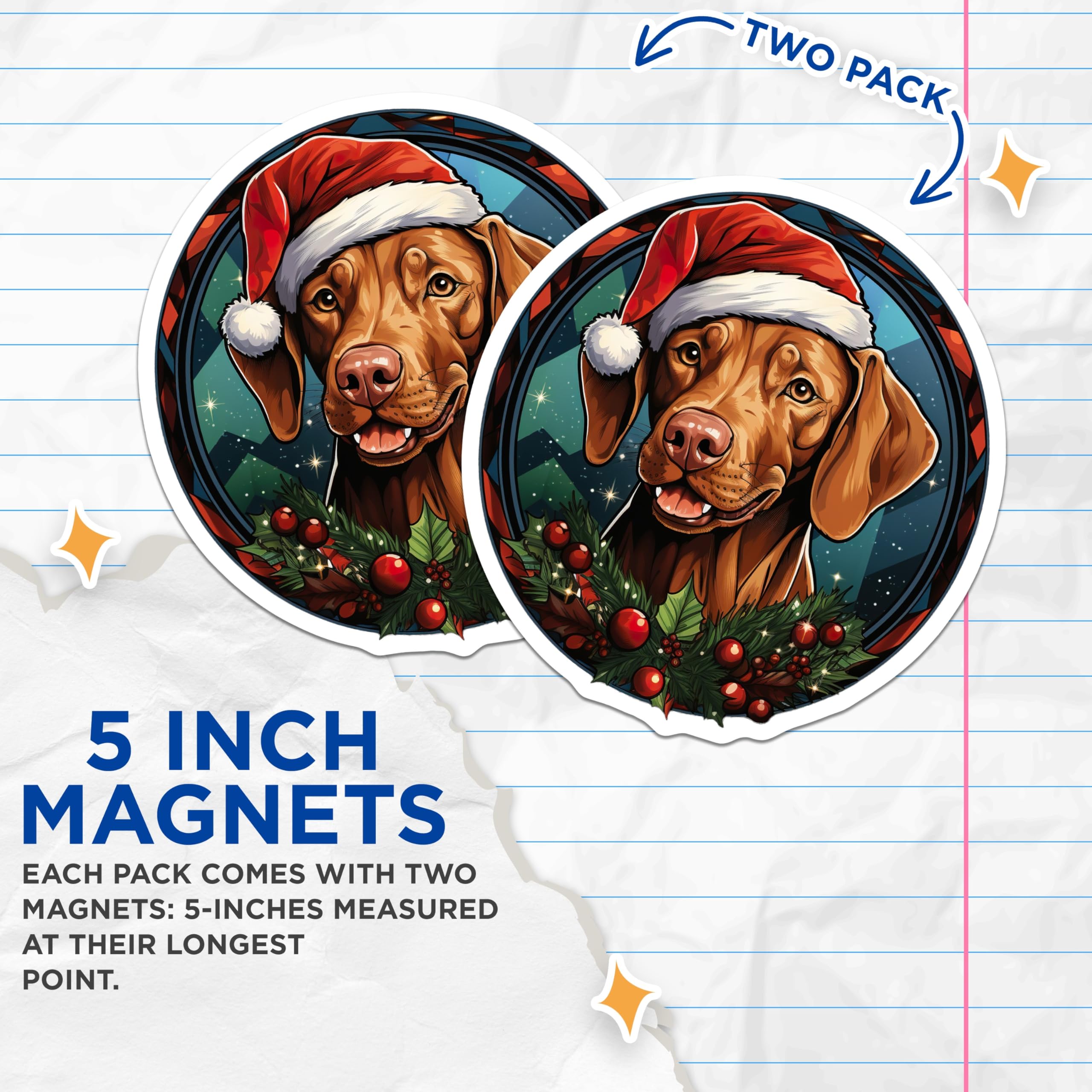 (2 Pack) Vizsla Christmas Magnets - Santa Hat Dog Decor - Festive Pet Parent Fridge Accessory - 5 Inches On Longest Side - Thick Durable Magnet - Made in USA - MAG29858