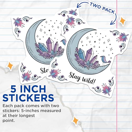 (2 Pack) Stay Wild Stickers - Moon Crystal Bird - Nature Inspired Art - 5" On Longest Side - Sticks to Smooth Flat Surfaces - Made in USA - BMCS6537