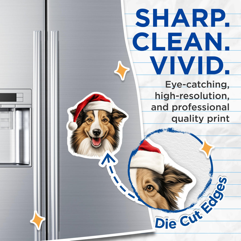 (2 Pack) Christmas Dog Magnets - Santa Hat Collie Decor - Holiday Pet Refrigerator Art - 5 Inches On Longest Side - Thick Durable Magnet - Made in USA - MAG28747