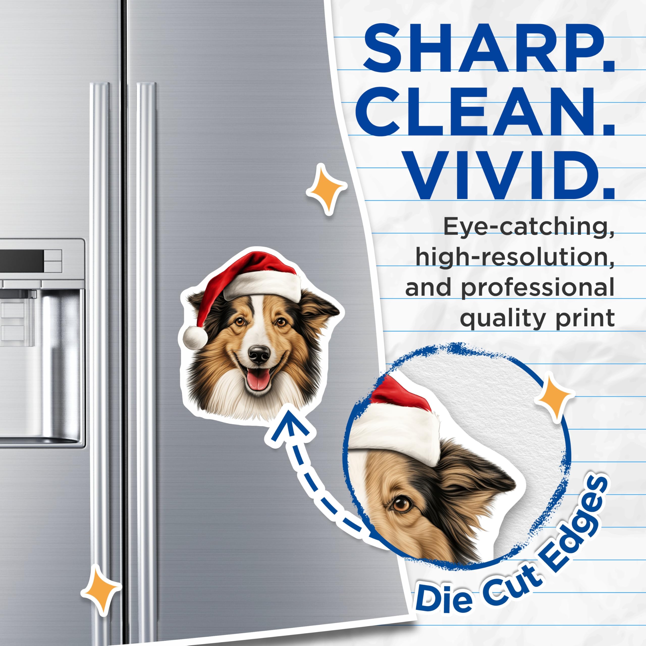 (2 Pack) Christmas Dog Magnets - Santa Hat Collie Decor - Holiday Pet Refrigerator Art - 5 Inches On Longest Side - Thick Durable Magnet - Made in USA - MAG28747