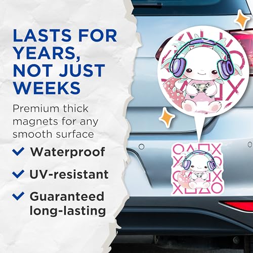 (2 Pack) Cute Axolotl Magnets - Gamer Axolotl - 5" On Longest Side - for Cars, Fridges, Toolboxes - Made in USA - MAG7792
