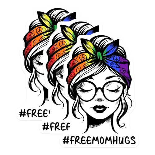 (3 Pack) Free Mom Hugs Decals - Pride Month - LGBTQ Decals - 3 Inches On Longest Side - Easy Peel & Apply - Made in USA - 3MCS7048
