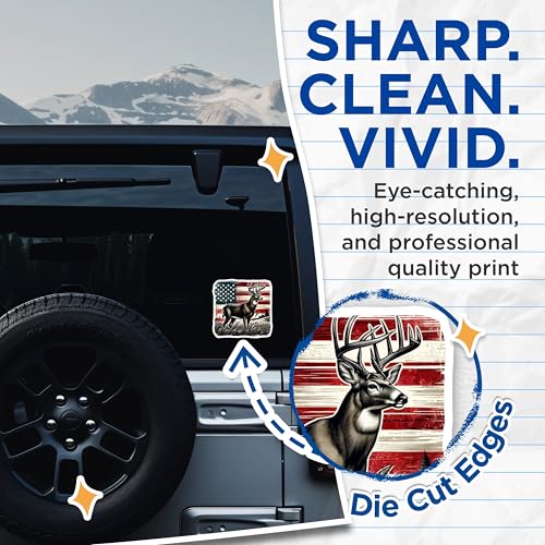 (2 Pack) American Flag Deer Stickers - Patriotic Wildlife - Hunting Deer Art Stickers - 5" On Longest Side - Sticks to Smooth Flat Surfaces - Made in USA - BMCS5905