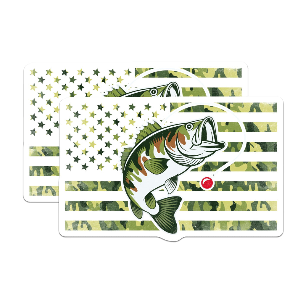 (2 Pack) Bass Fishing Magnets - Camo American Flag - Patriotic Fisherman Decor - 5" On Longest Side - Premium Magnet - for Cars, Refrigerators, Toolboxes, Lockers - Made in USA - MAG16582